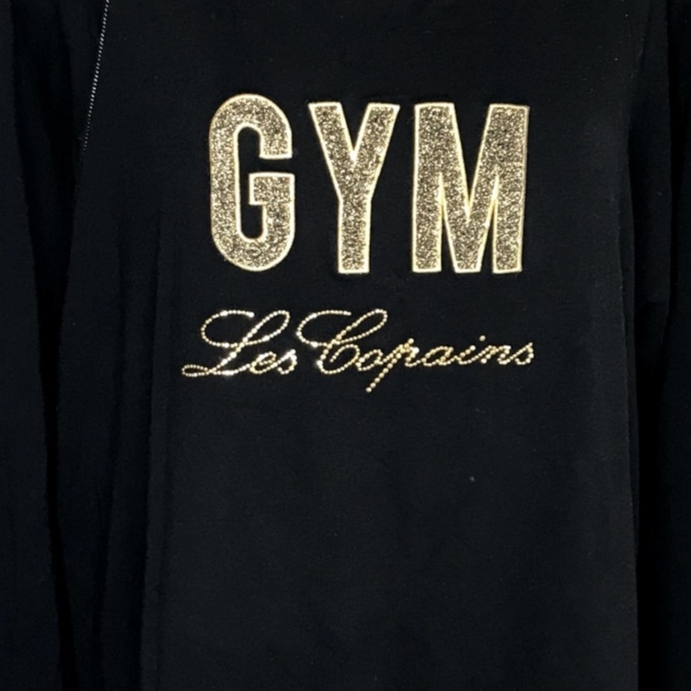 Les Copains Gym Black Knit Sweater Cotton Blend L Gold Embellished Logo Italy - Picture 9 of 11
